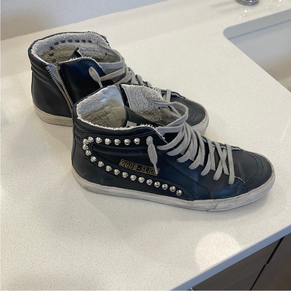 Slide Mid-Top Leather Stud Sneakers